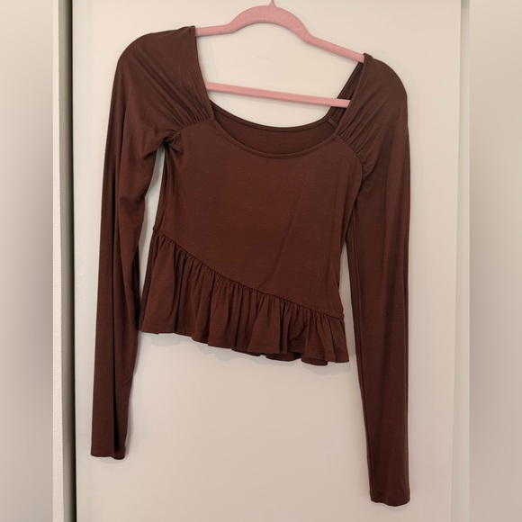 PacSun Chocolate Brown Ruffle Long Sleeve Top - Picture 1 of 1